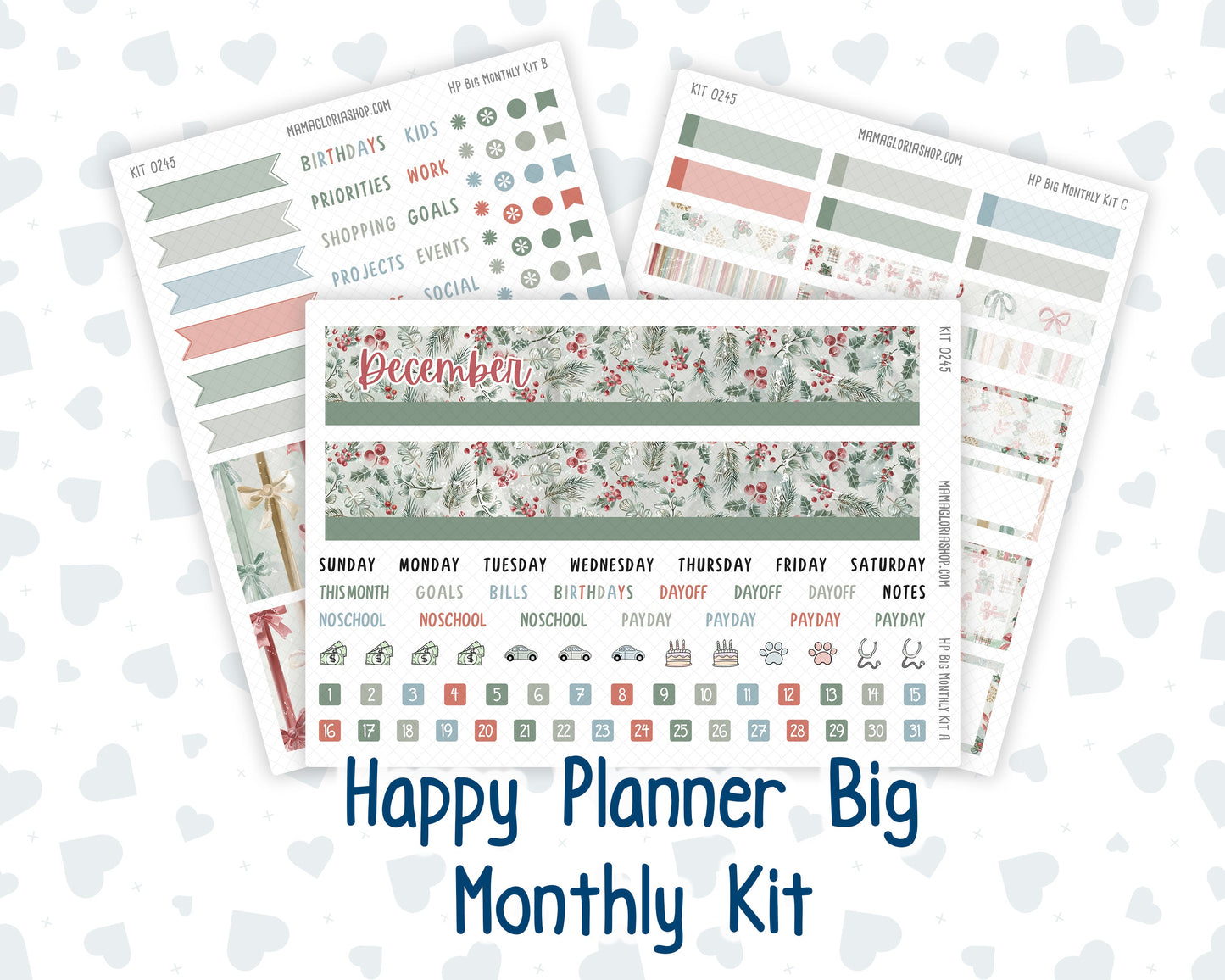 Kit 0245 - HP Big - Monthly Kit - December - Vintage Christmas - For Big Happy Planner