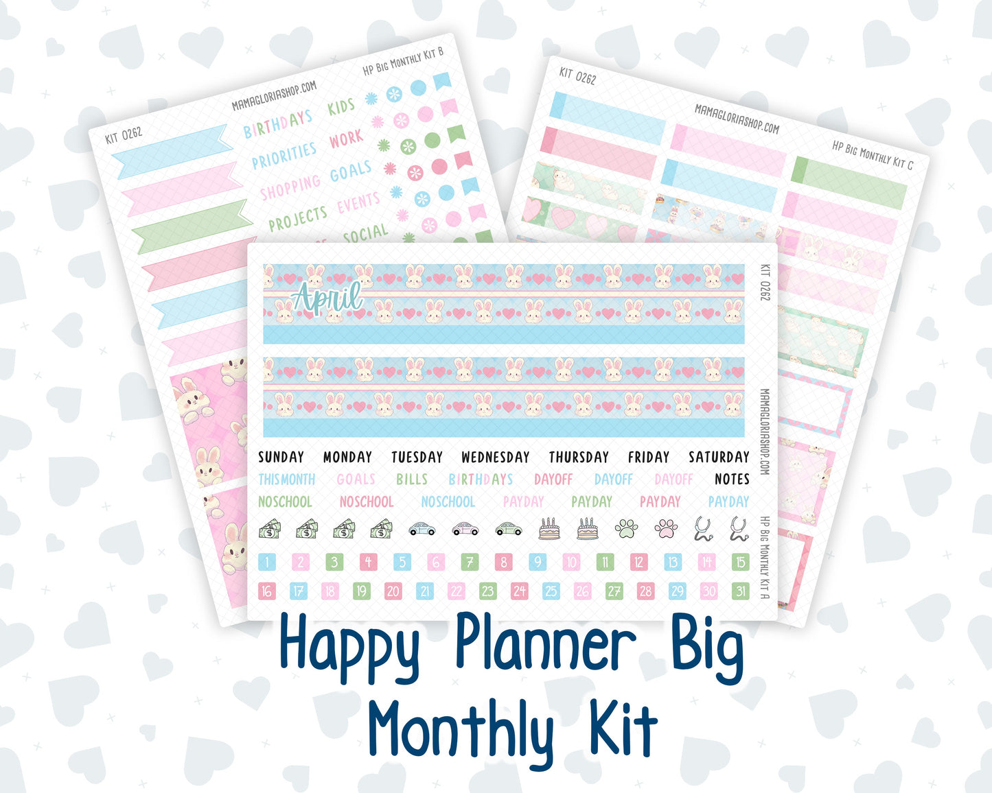 Kit 0262 - HP Big - Monthly Kit - April - Spring Puffs - For Big Happy Planner