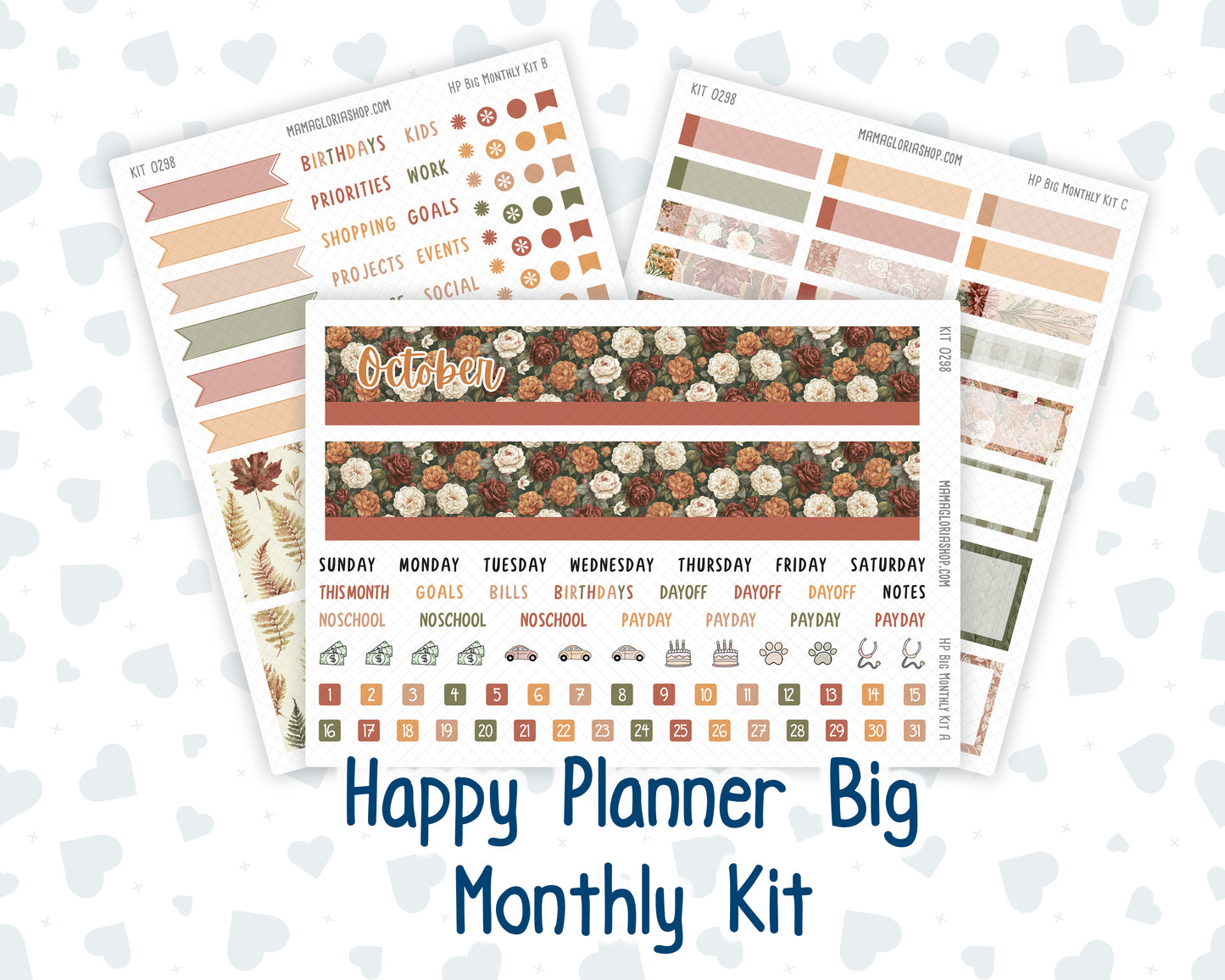 Kit 0298 - HP Big - Monthly Kit - October - Velvet Bloom - For Big Happy Planner