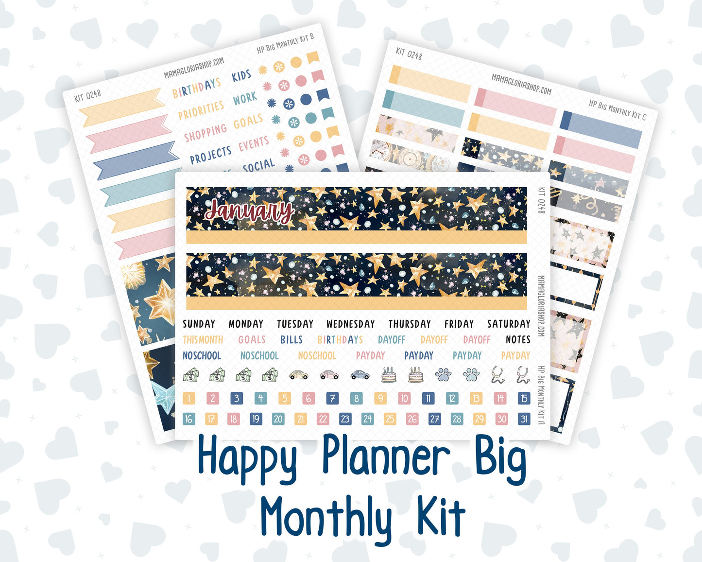 Kit 0248 - HP Big - Monthly Kit - January - Midnight Countdown - For Big Happy Planner
