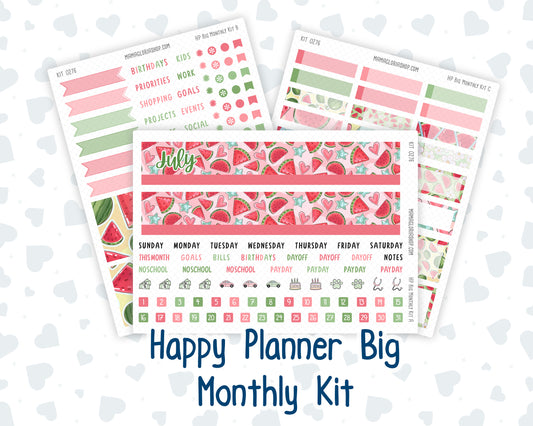 Kit 0276 - HP Big - Monthly Kit - July - Melon Crush - For Big Happy Planner