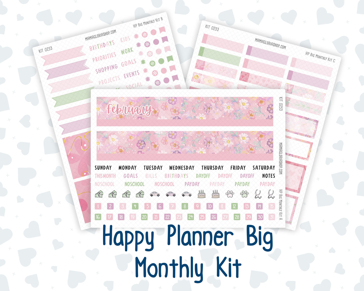 Kit 0253 - HP Big - Monthly Kit - February - Rosy Daydreams - For Big Happy Planner