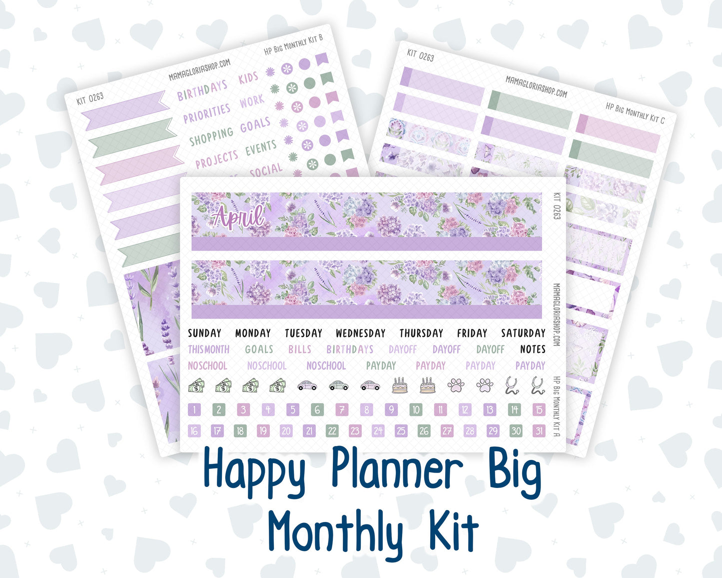 Kit 0263 - HP Big - Monthly Kit - April - Lavender Drift - For Big Happy Planner