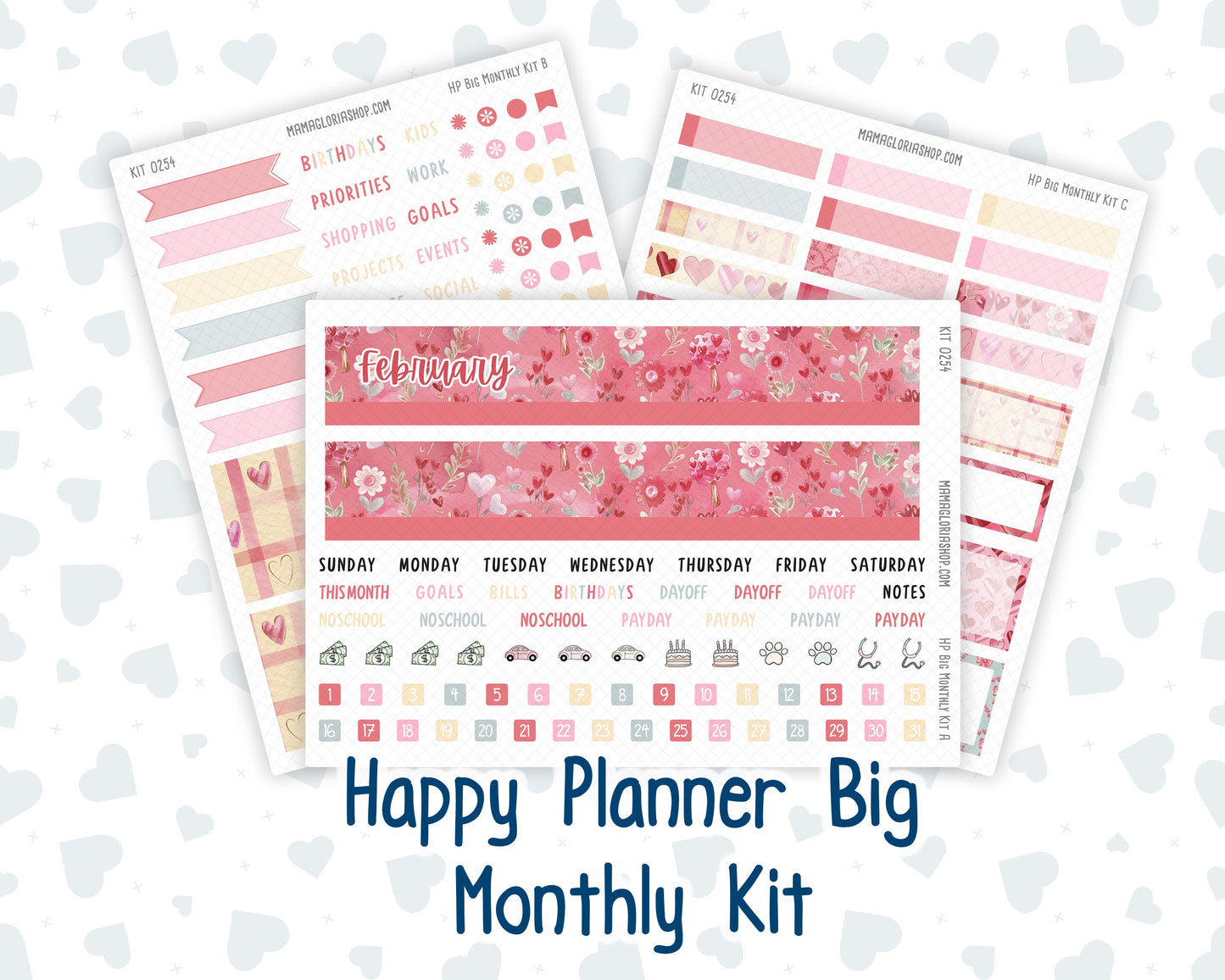 Kit 0254 - HP Big - Monthly Kit - February - Valentine Village - For Big Happy Planner