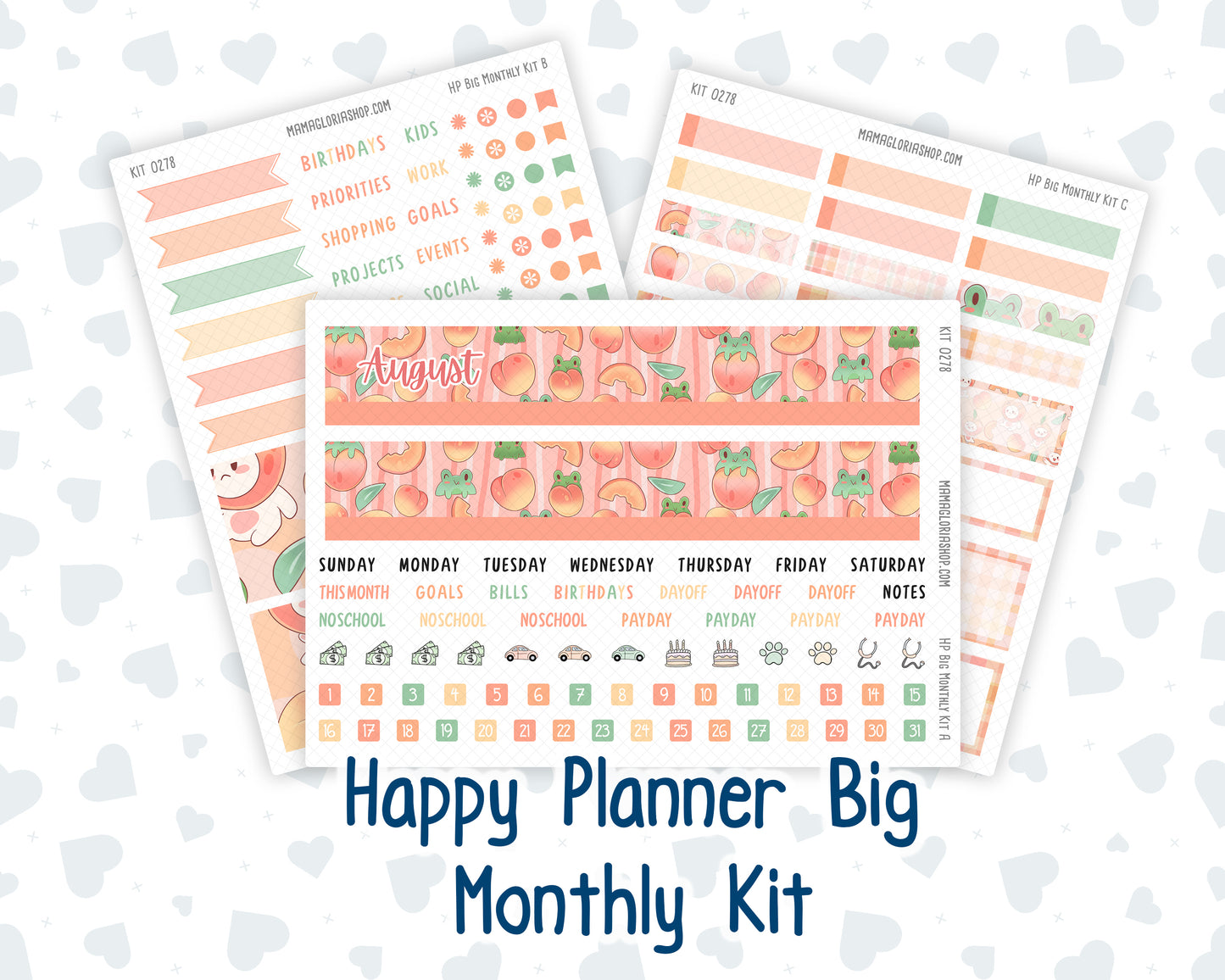 Kit 0278 - HP Big - Monthly Kit - August - Oops, All Peaches - For Big Happy Planner
