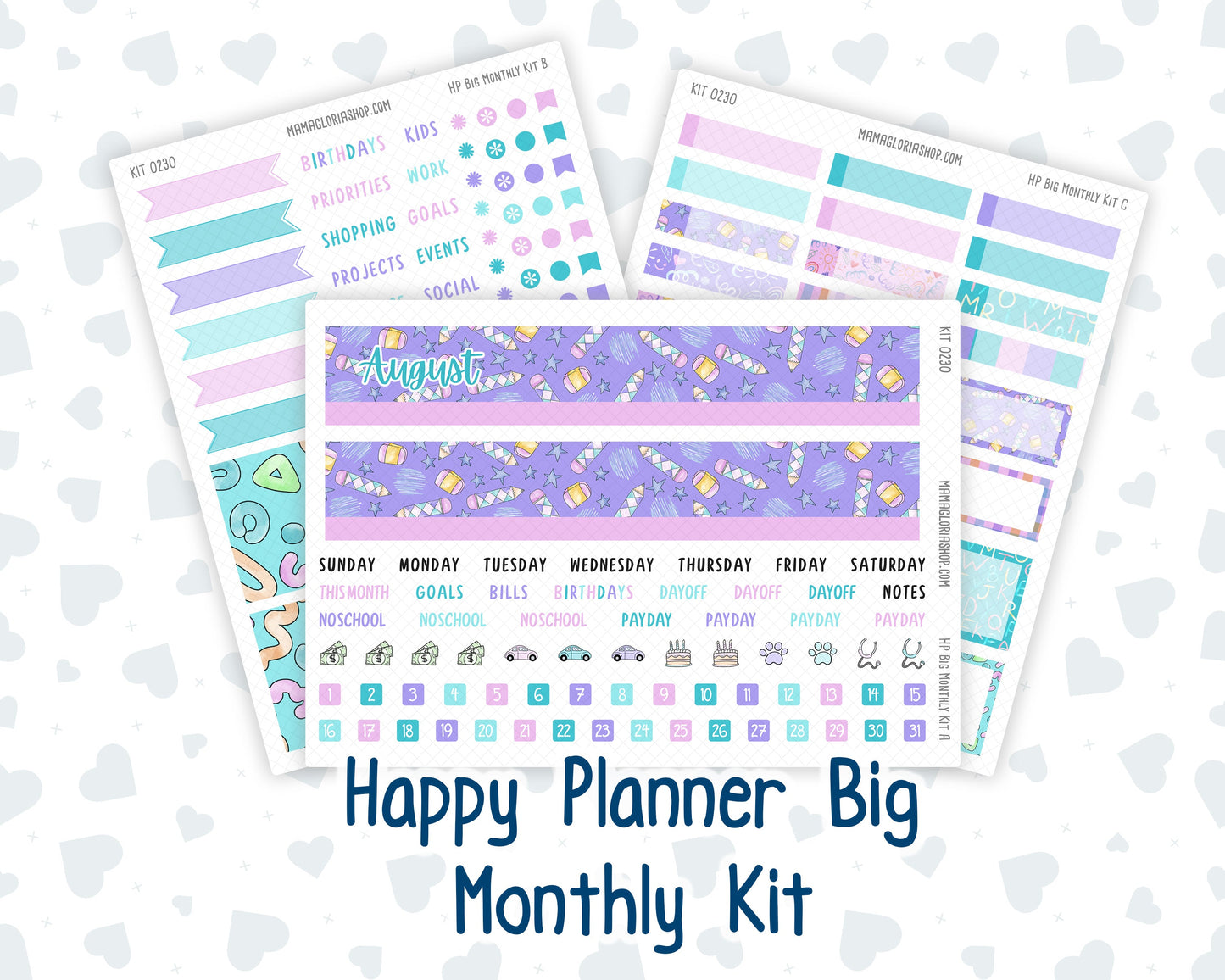 Kit 0230 - HP Big - Monthly Kit - August - School Daze - For Big Happy Planner