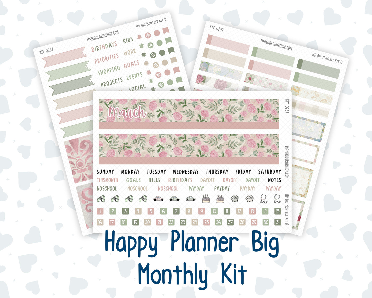 Kit 0257 - HP Big - Monthly Kit - March - Blush Garden - For Big Happy Planner
