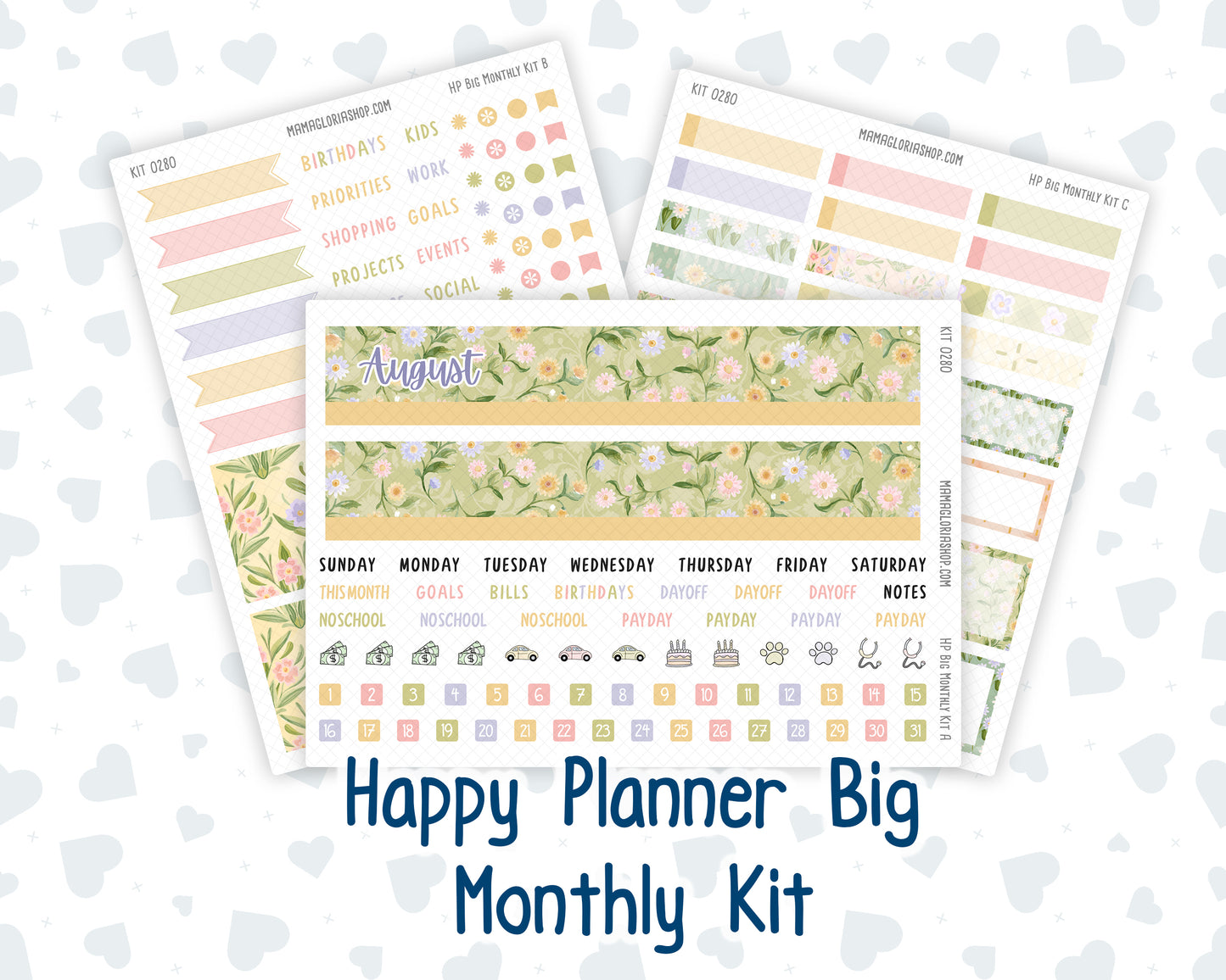 Kit 0280 - HP Big - Monthly Kit - Half Past Six In August - For Big Happy Planner