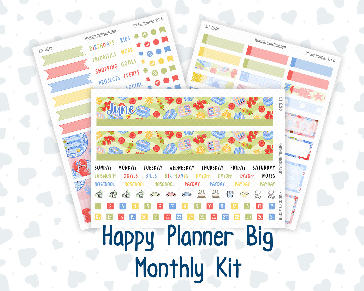 Kit 0269 - HP Big - Monthly Kit - June - Dolce Mare - For Big Happy Planner