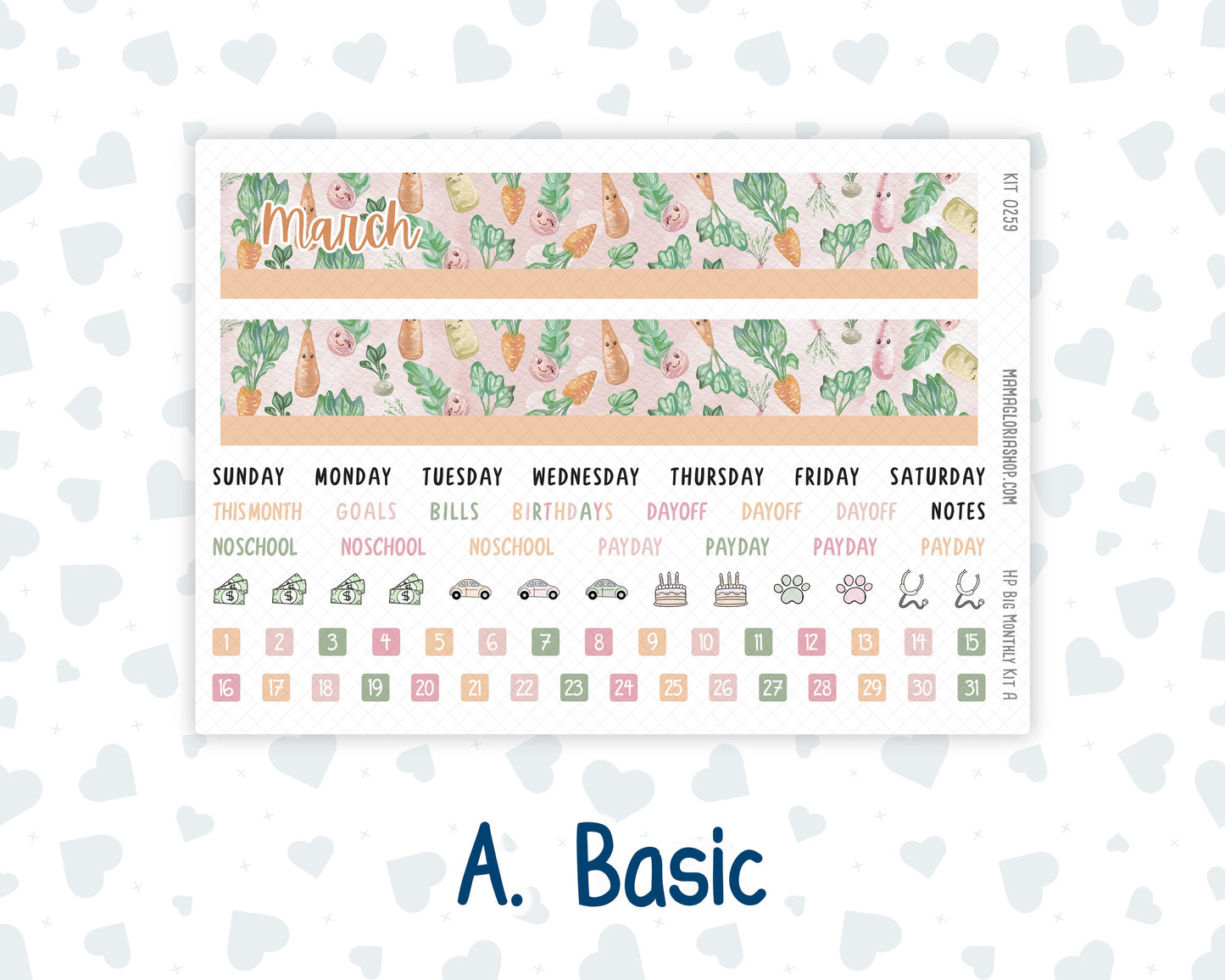 Kit 0259 - HP Big - Monthly Kit - March - Spring Garden Chores - For Big Happy Planner