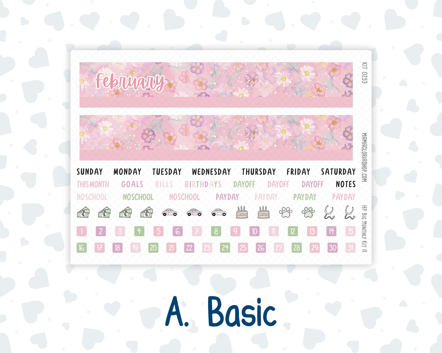 Kit 0253 - HP Big - Monthly Kit - February - Rosy Daydreams - For Big Happy Planner