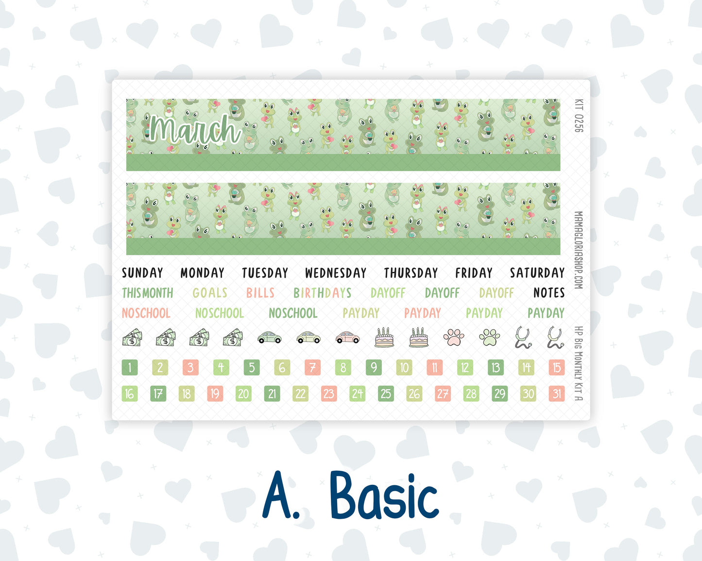 Kit 0256 - HP Big - Monthly Kit - March - Froggy Luck - For Big Happy Planner