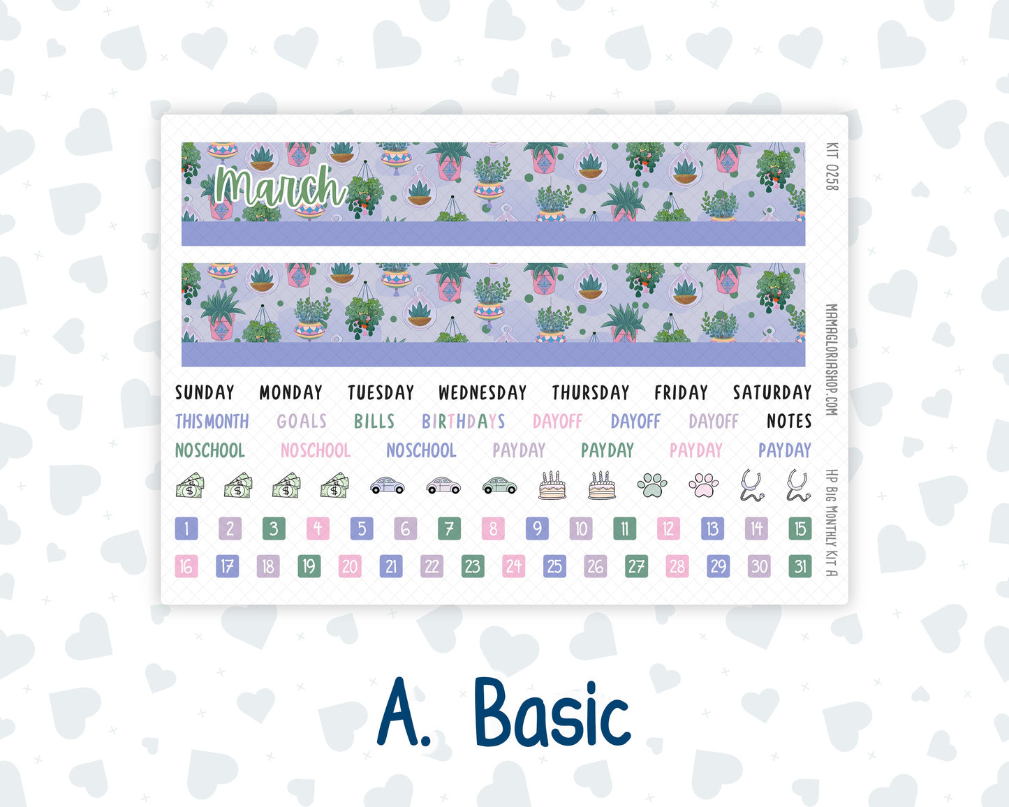 Kit 0258 - HP Big - Monthly Kit - March - Plant Therapy - For Big Happy Planner