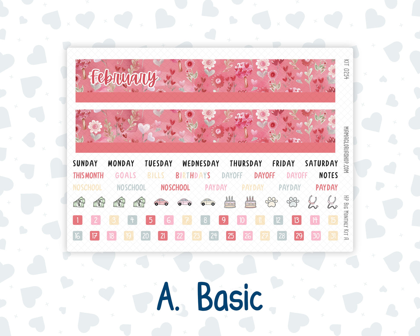 Kit 0254 - HP Big - Monthly Kit - February - Valentine Village - For Big Happy Planner