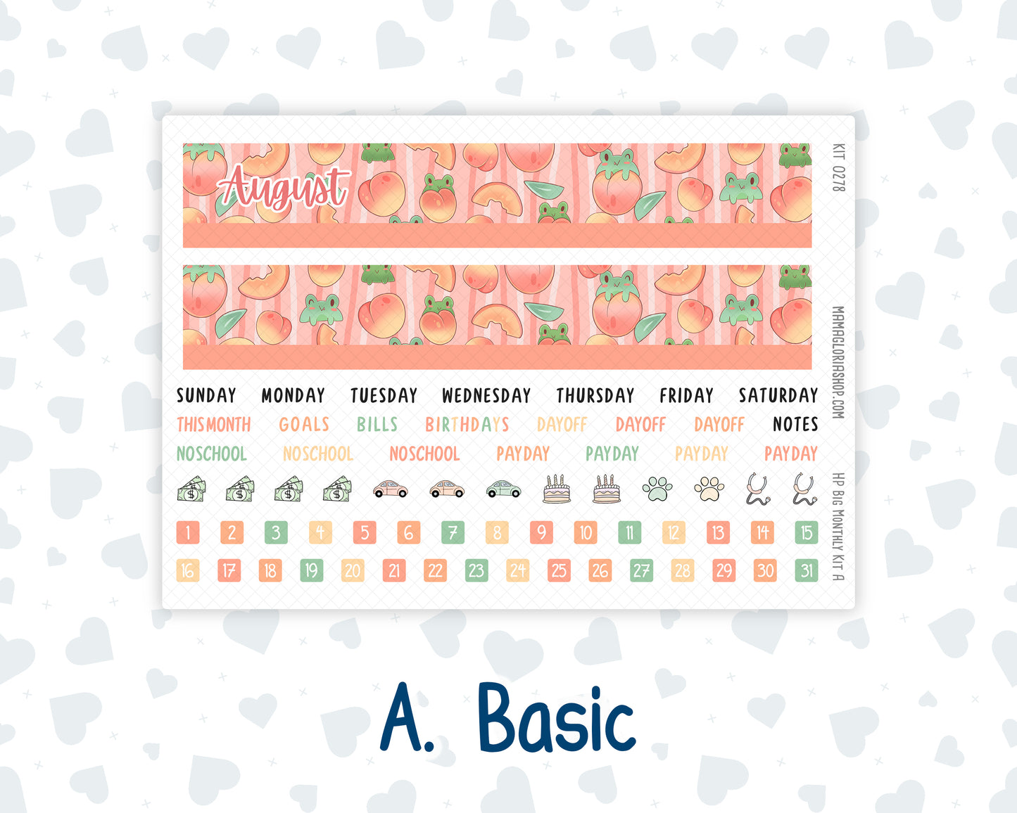 Kit 0278 - HP Big - Monthly Kit - August - Oops, All Peaches - For Big Happy Planner