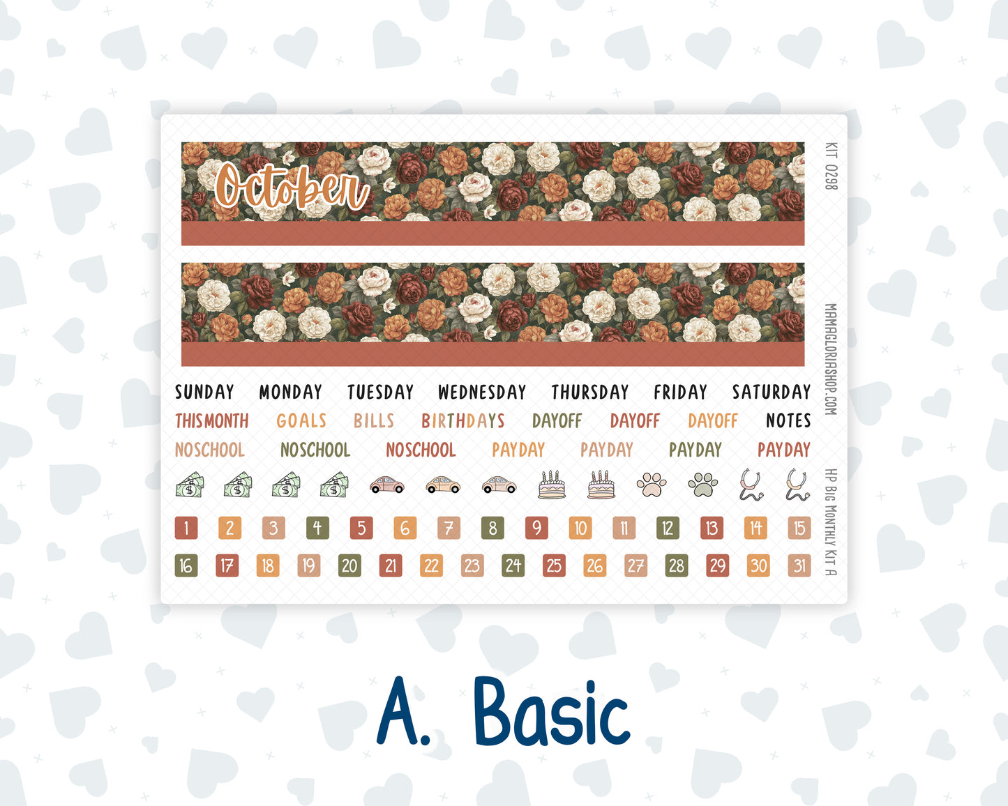 Kit 0298 - HP Big - Monthly Kit - October - Velvet Bloom - For Big Happy Planner