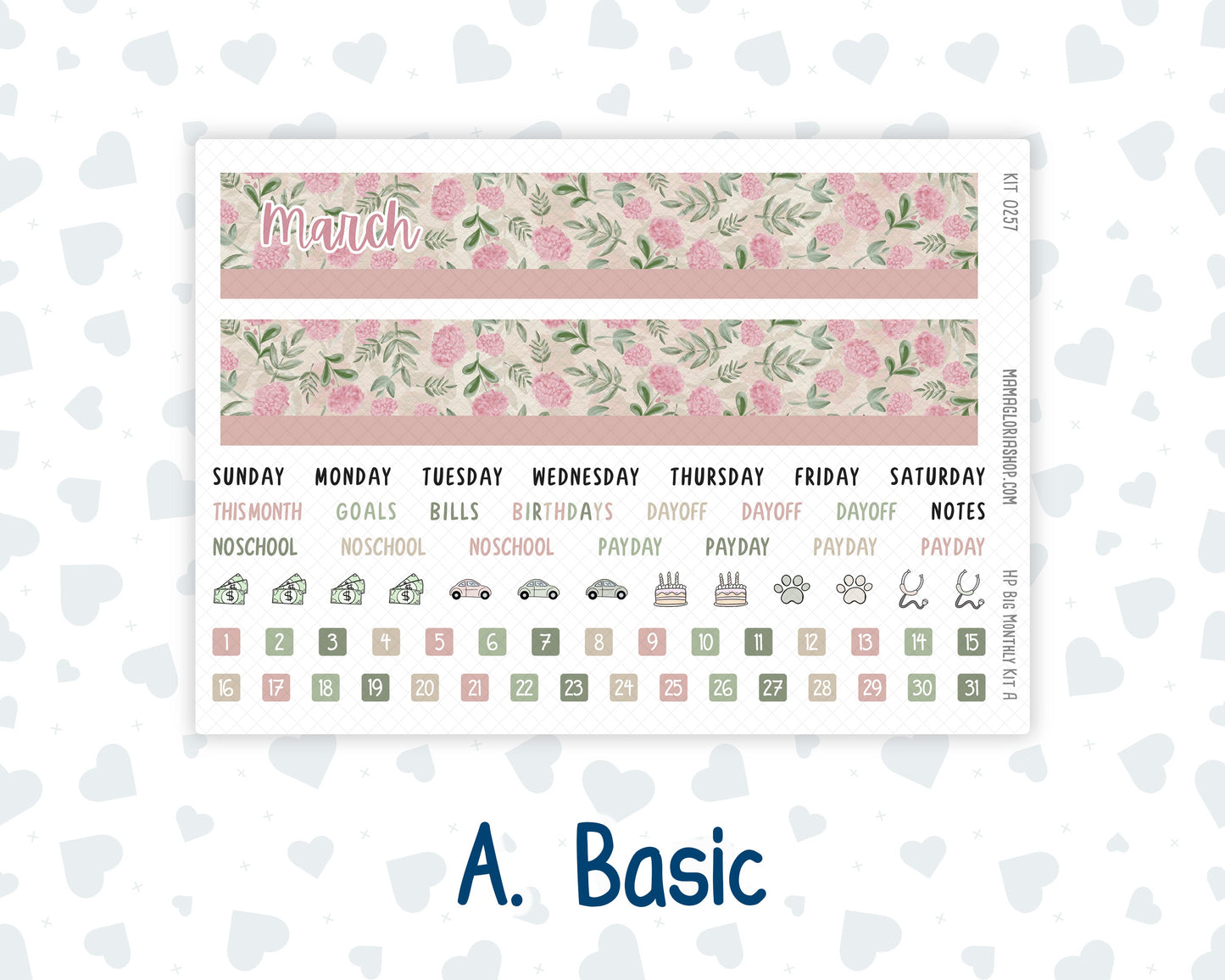 Kit 0257 - HP Big - Monthly Kit - March - Blush Garden - For Big Happy Planner