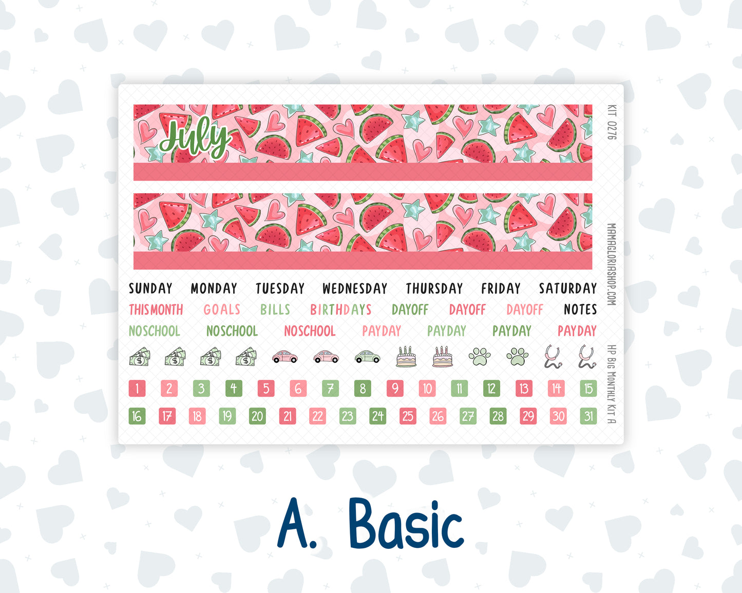Kit 0276 - HP Big - Monthly Kit - July - Melon Crush - For Big Happy Planner