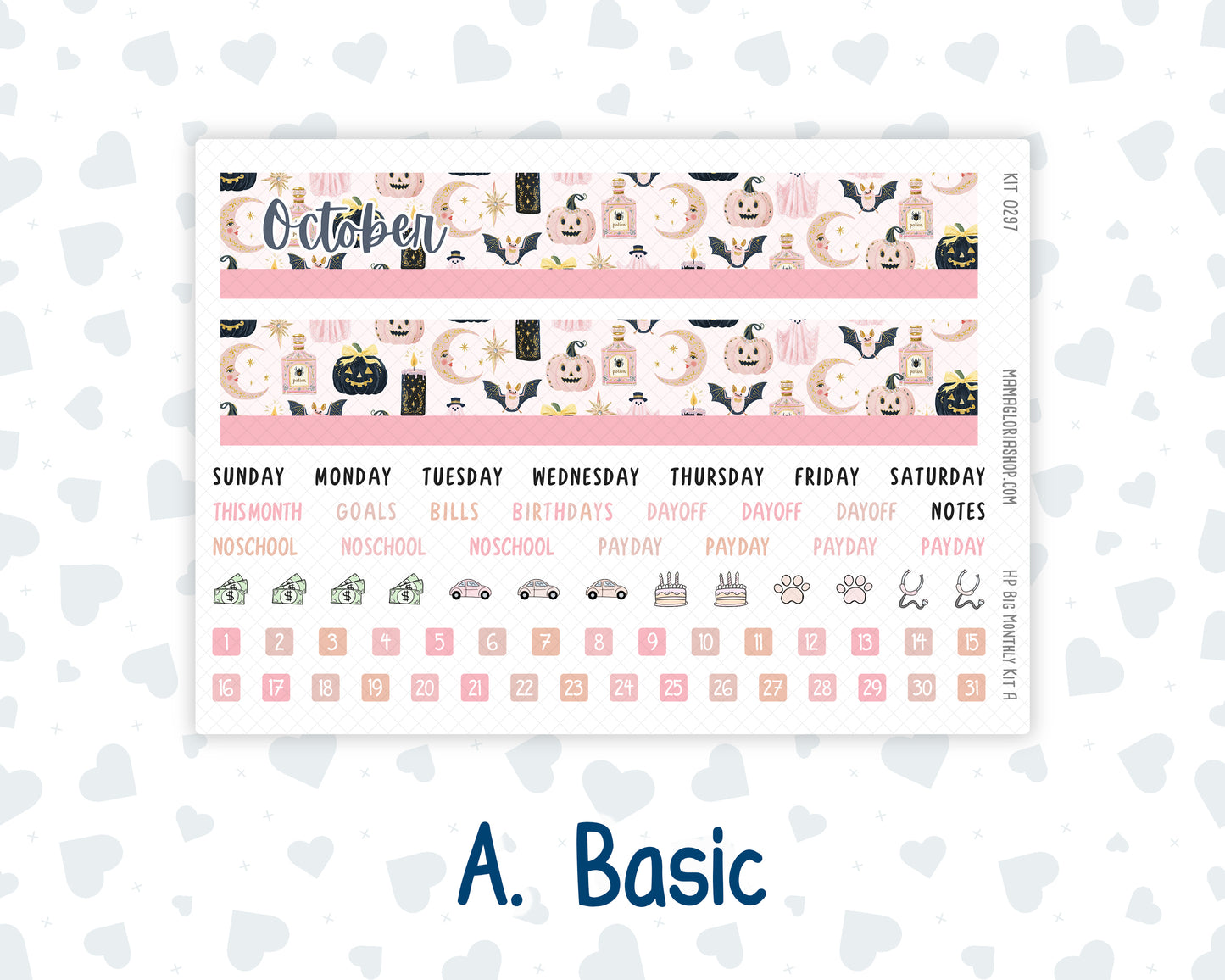 Kit 0297 - HP Big - Monthly Kit - October - Pink Spell - For Big Happy Planner