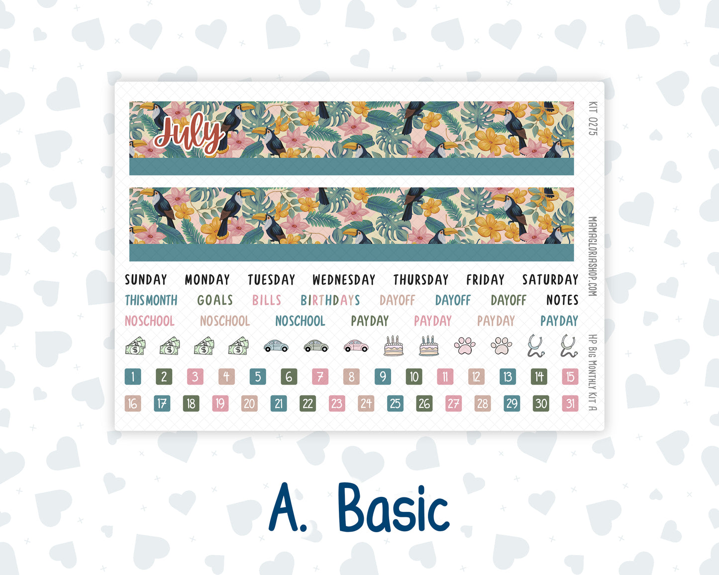 Kit 0275 - HP Big - Monthly Kit - July - Tropical Safari Blush - For Big Happy Planner