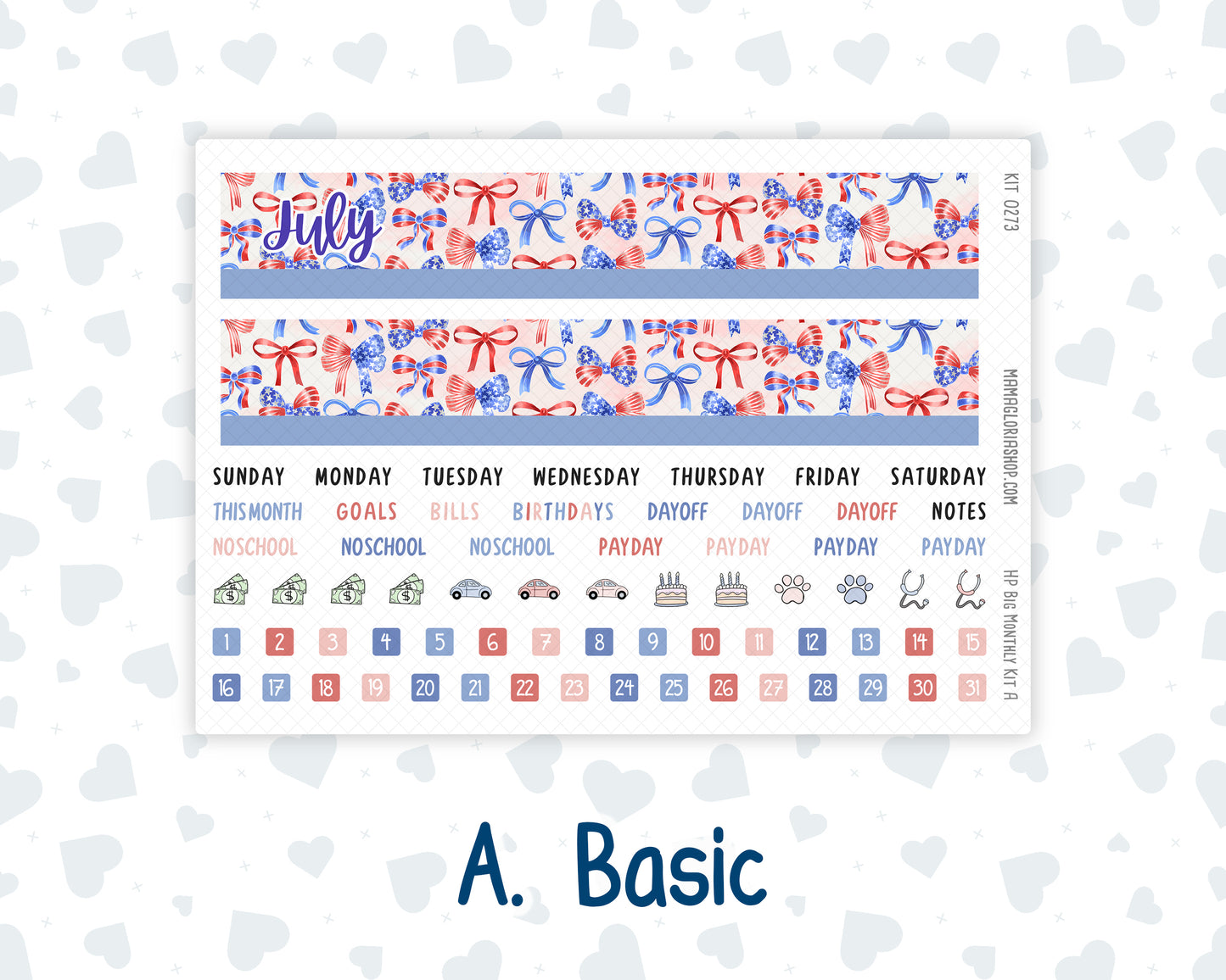 Kit 0273 - HP Big - Monthly Kit - July - Americana In Bloom - For Big Happy Planner