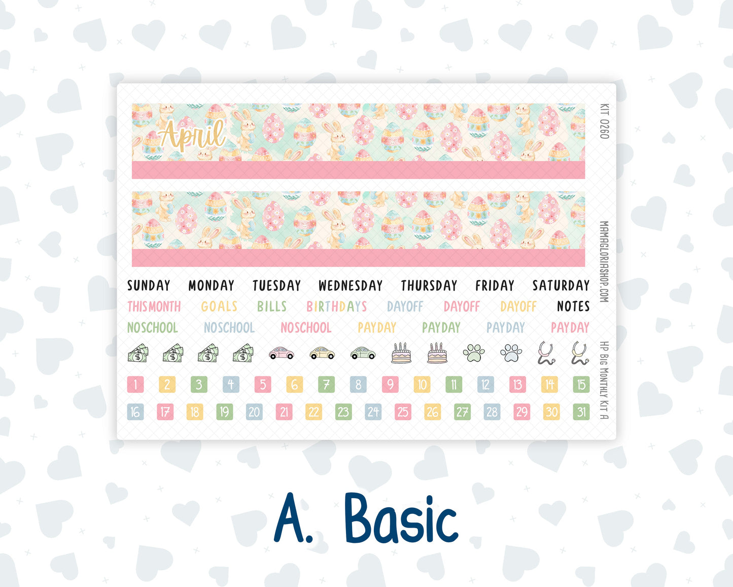 Kit 0260 - HP Big - Monthly Kit - April - Pastel Egg Hunt - For Big Happy Planner