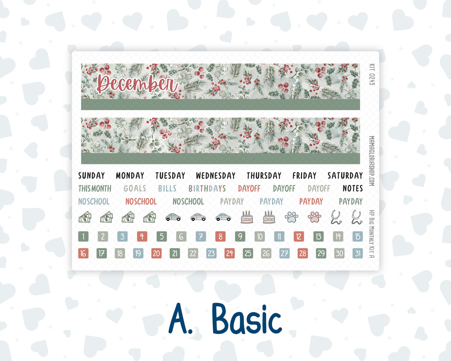 Kit 0245 - HP Big - Monthly Kit - December - Vintage Christmas - For Big Happy Planner