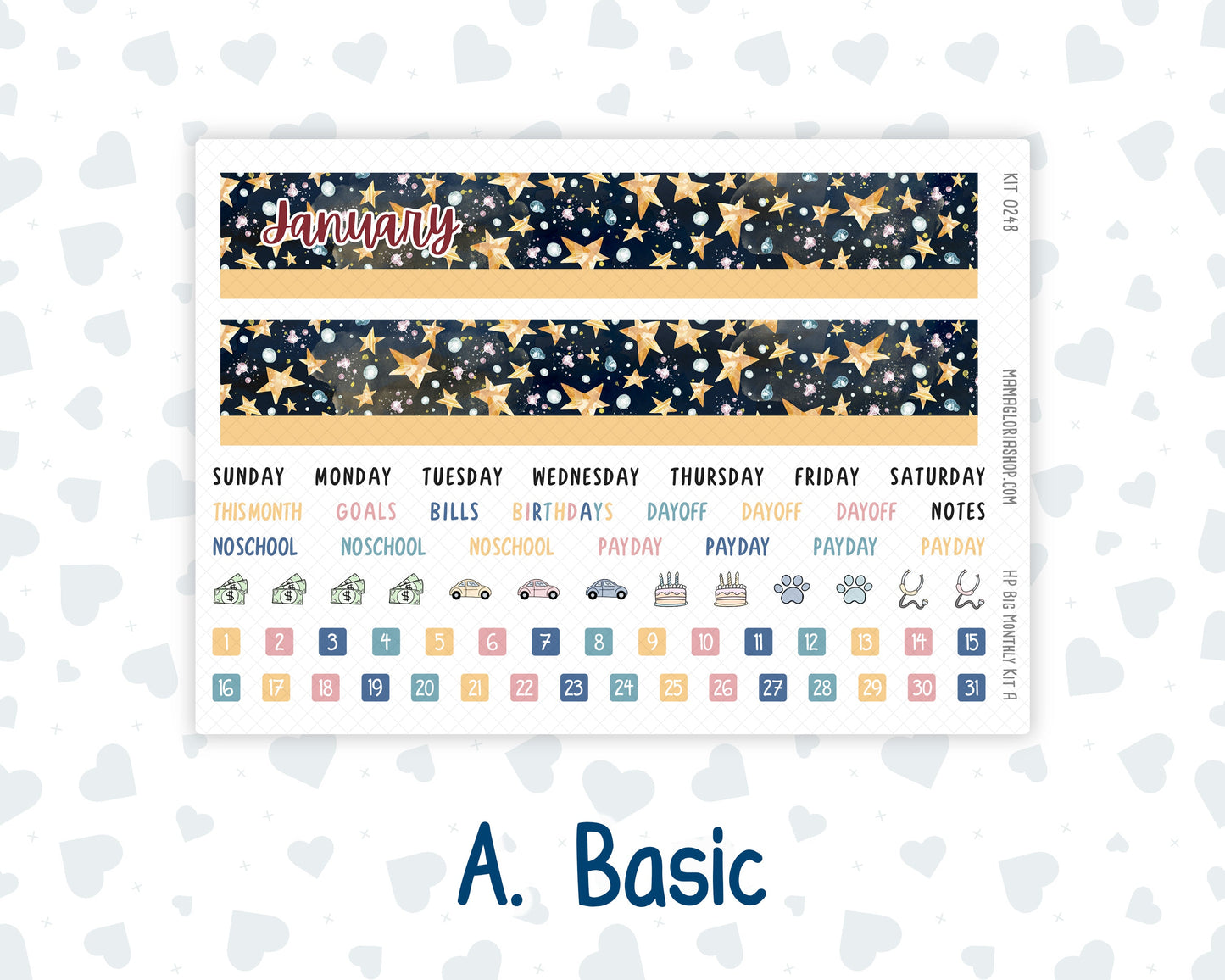 Kit 0248 - HP Big - Monthly Kit - January - Midnight Countdown - For Big Happy Planner