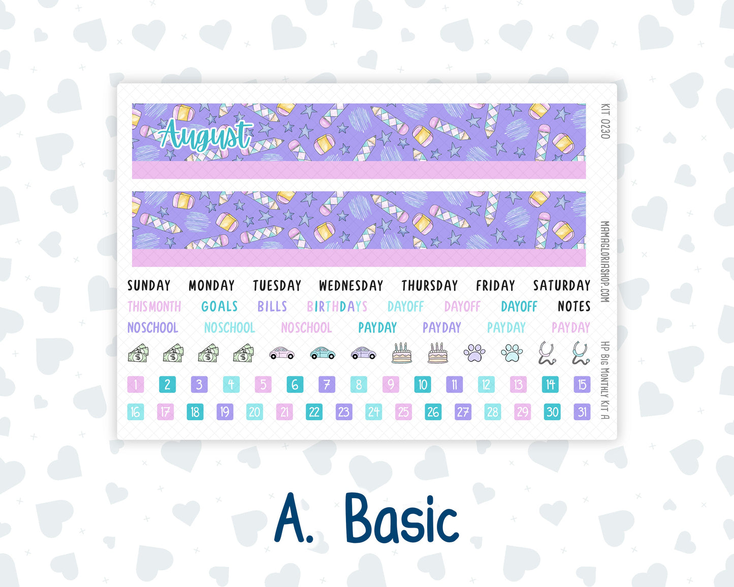 Kit 0230 - HP Big - Monthly Kit - August - School Daze - For Big Happy Planner