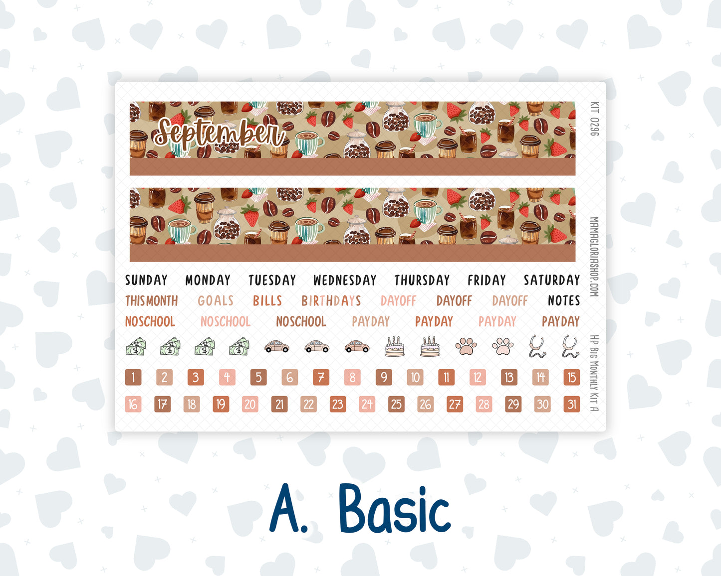 Kit 0296 - HP Big - Monthly Kit - September - Coffee Break - For Big Happy Planner