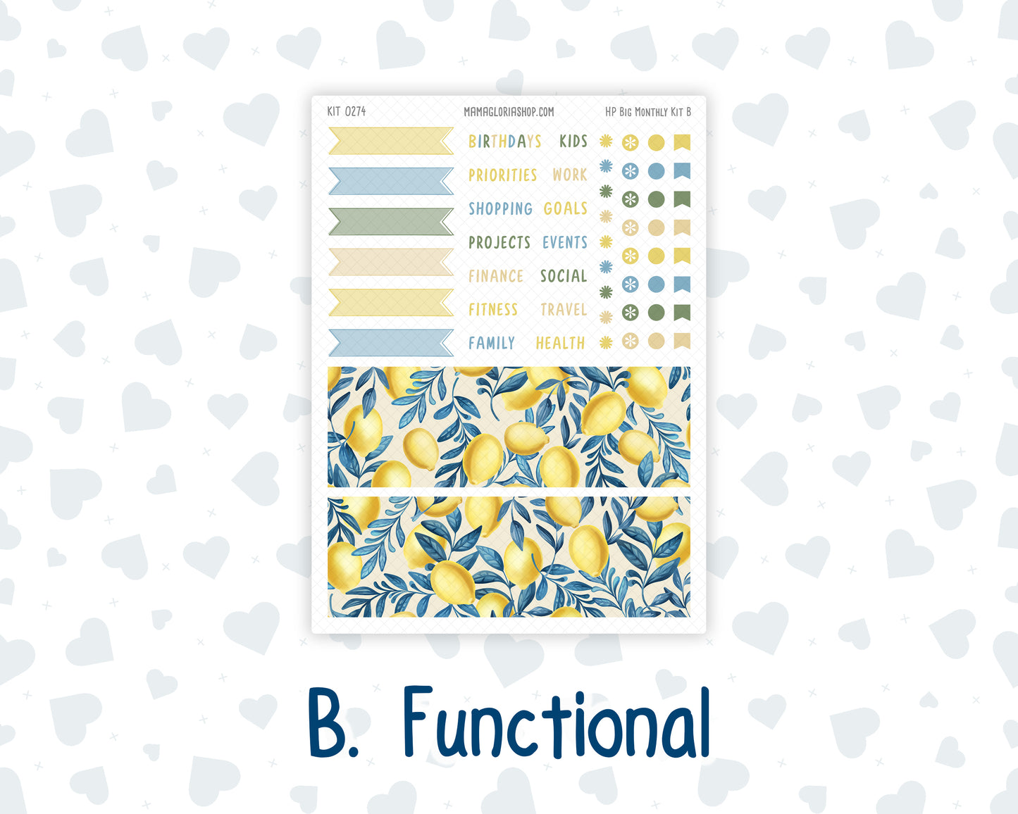 Kit 0274 - HP Big - Monthly Kit - July - Sunny Lemon Shore - For Big Happy Planner