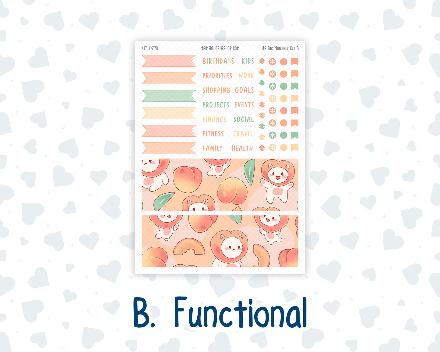 Kit 0278 - HP Big - Monthly Kit - August - Oops, All Peaches - For Big Happy Planner
