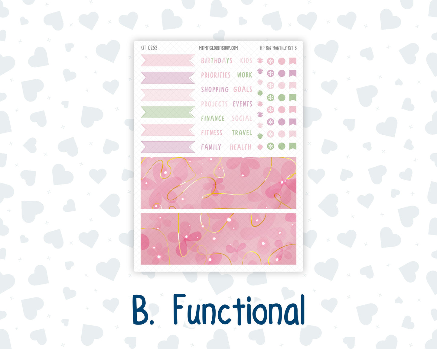 Kit 0253 - HP Big - Monthly Kit - February - Rosy Daydreams - For Big Happy Planner