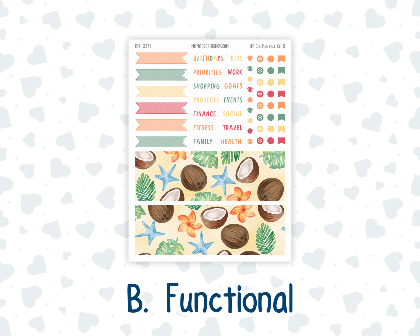 Kit 0271 - HP Big - Monthly Kit - June - Strawberry Shore - For Big Happy Planner