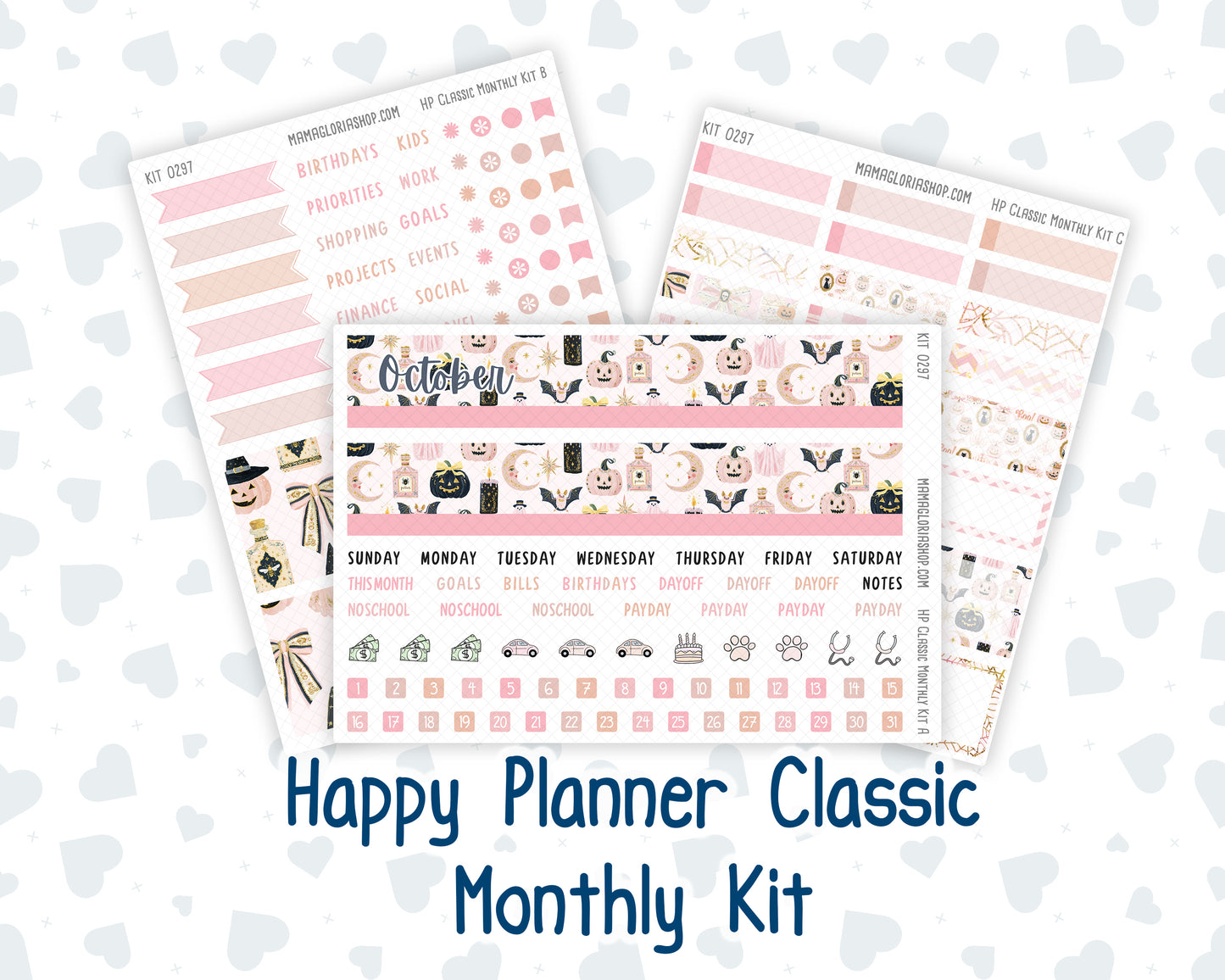 Kit 0297 - HP Classic - Monthly Kit - October - Pink Spell - For Classic Happy Planner