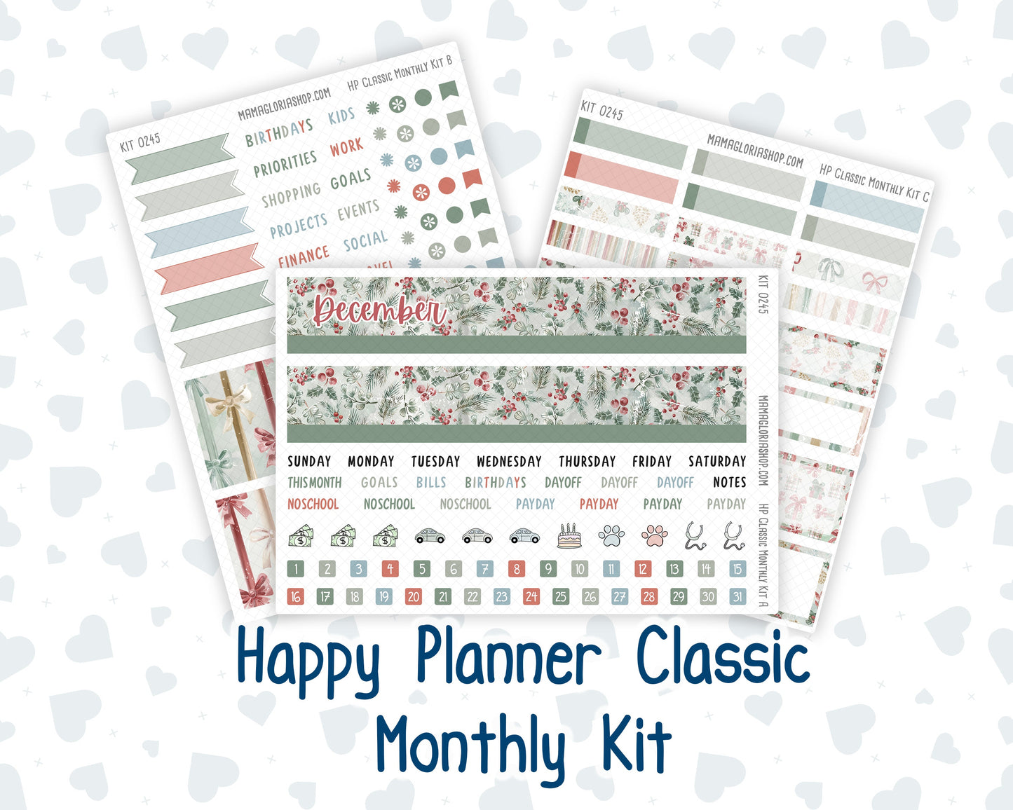 Kit 0245 - HP Classic - Monthly Kit - December - Vintage Christmas - For Classic Happy Planner