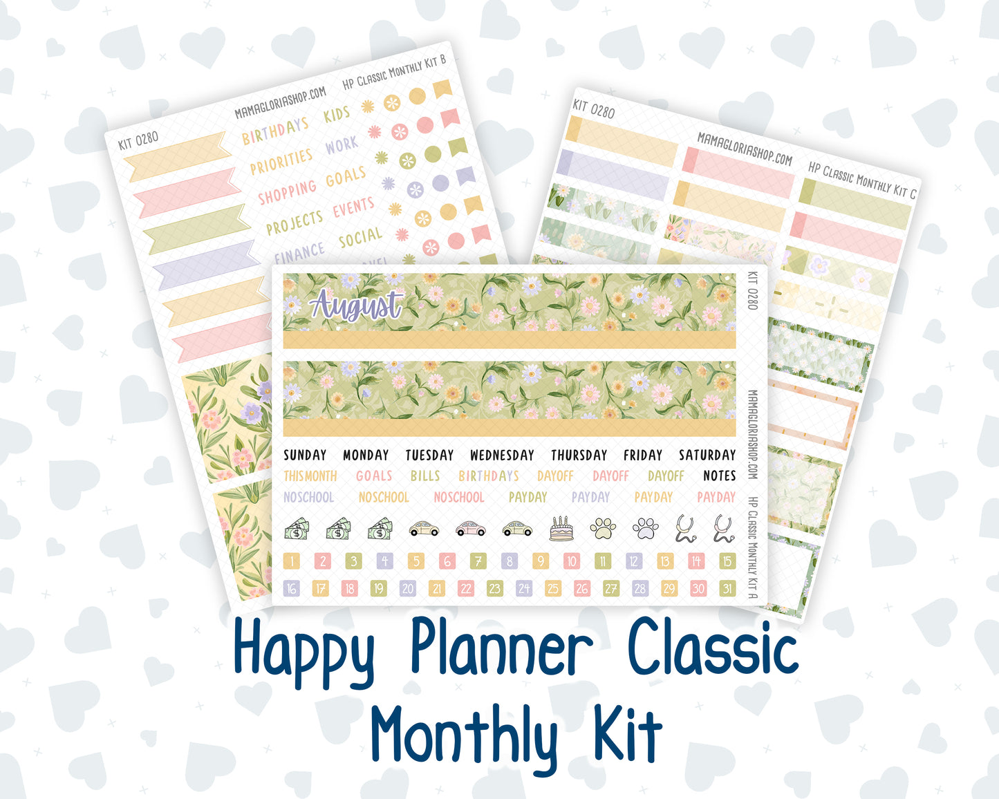 Kit 0280 - HP Classic - Monthly Kit - Half Past Six In August - For Classic Happy Planner