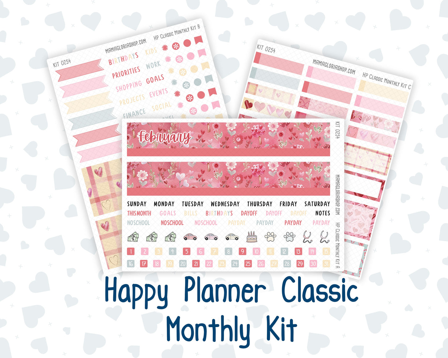 Kit 0254 - HP Classic - Monthly Kit - February - Valentine Village - For Classic Happy Planner