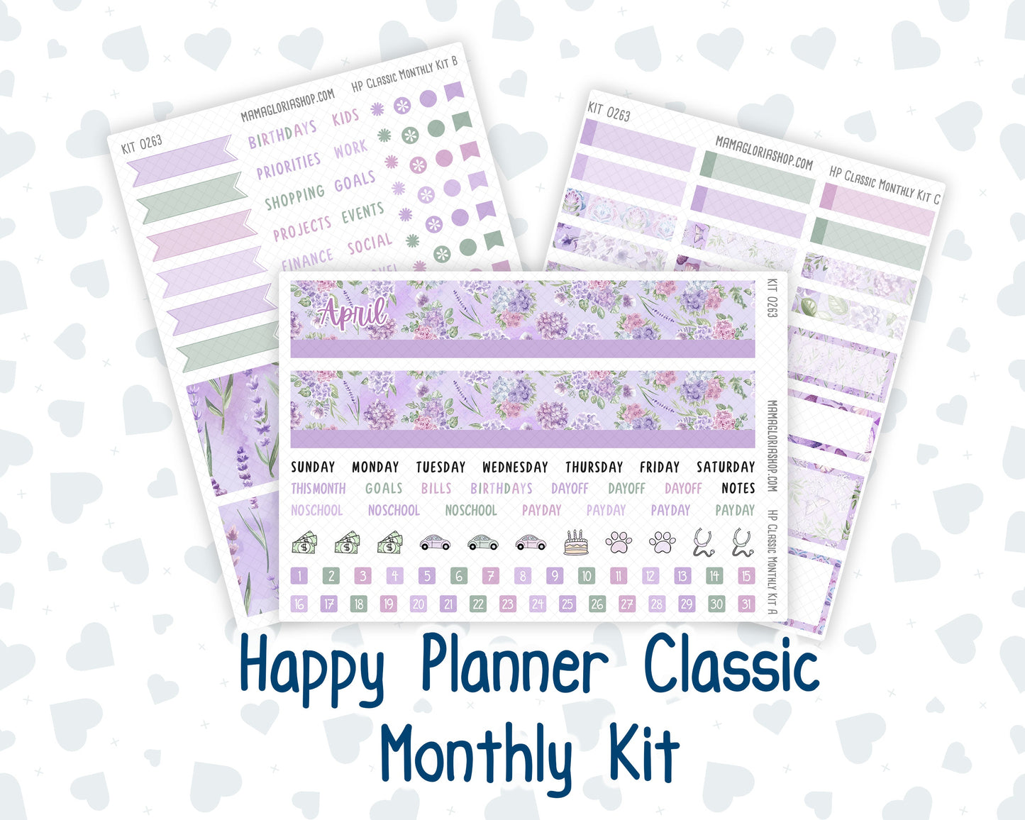 Kit 0263 - HP Classic - Monthly Kit - April - Lavender Drift - For Classic Happy Planner