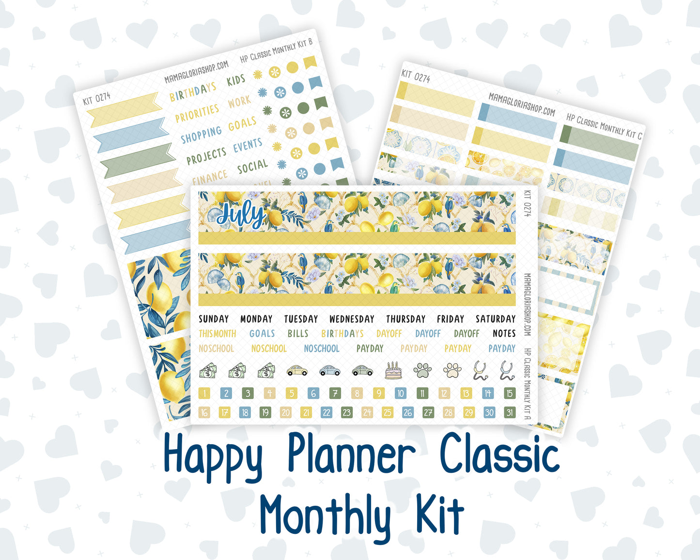 Kit 0274 - HP Classic - Monthly Kit - July - Sunny Lemon Shore - For Classic Happy Planner