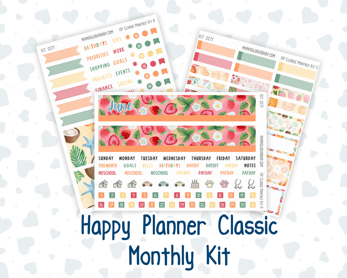 Kit 0271 - HP Classic - Monthly Kit - June - Strawberry Shore - For Classic Happy Planner