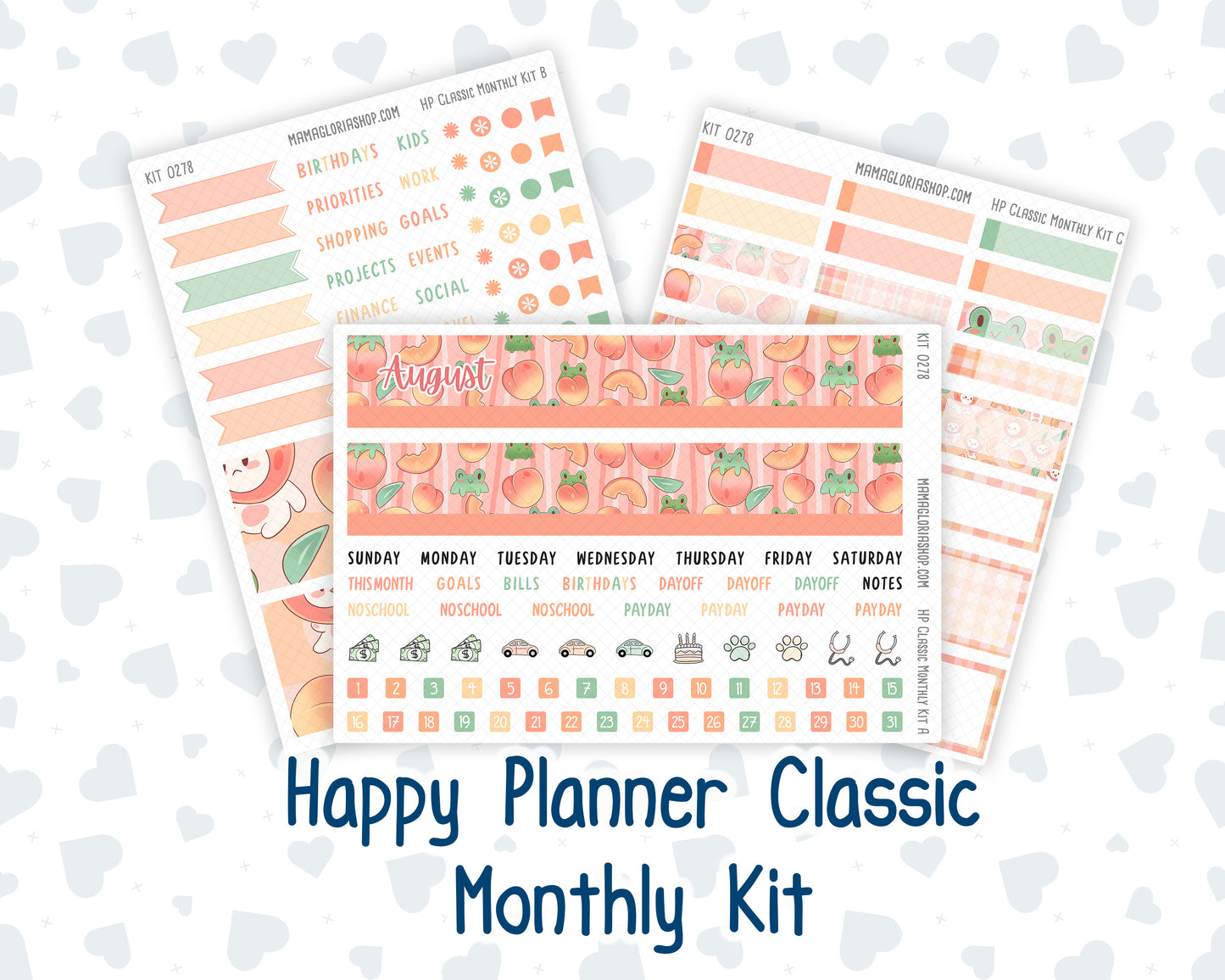 Kit 0278 - HP Classic - Monthly Kit - August - Oops, All Peaches - For Classic Happy Planner