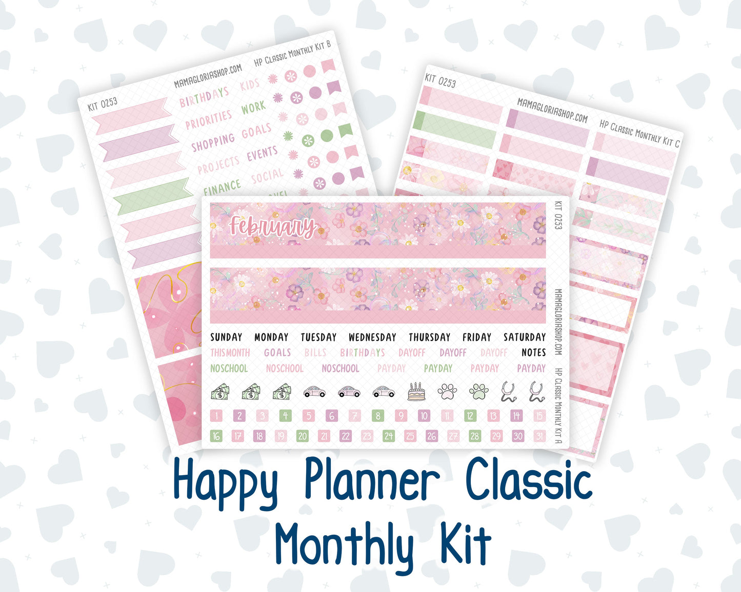 Kit 0253 - HP Classic - Monthly Kit - February - Rosy Daydreams - For Classic Happy Planner