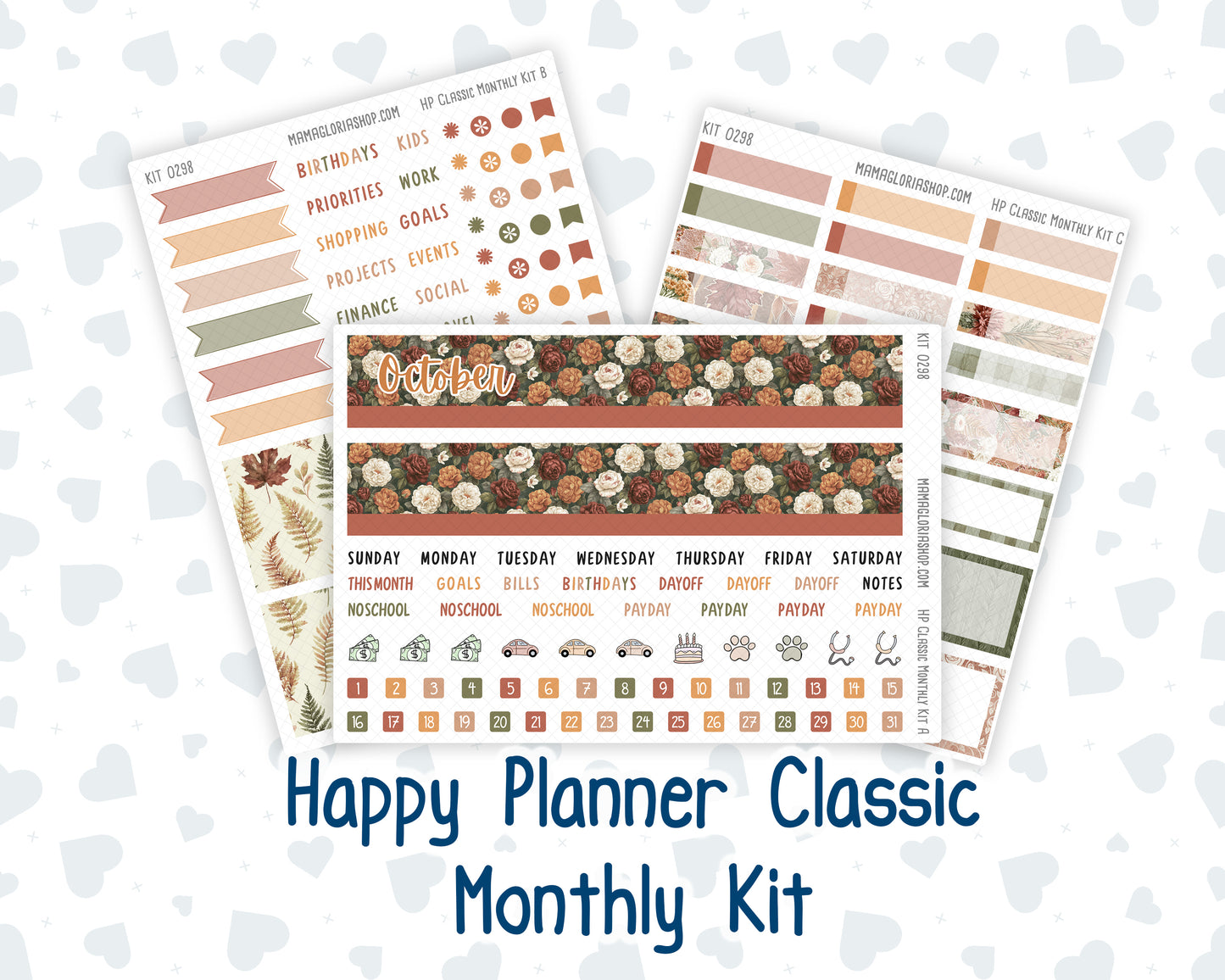 Kit 0298 - HP Classic - Monthly Kit - October - Velvet Bloom - For Classic Happy Planner