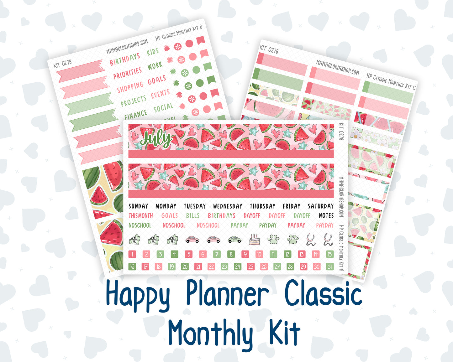 Kit 0276 - HP Classic - Monthly Kit - July - Melon Crush - For Classic Happy Planner