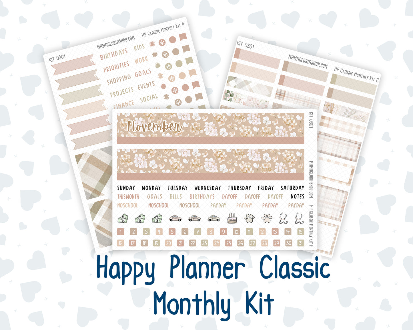 Kit 0301 - HP Classic - Monthly Kit - November - Sunday Comfort - For Classic Happy Planner