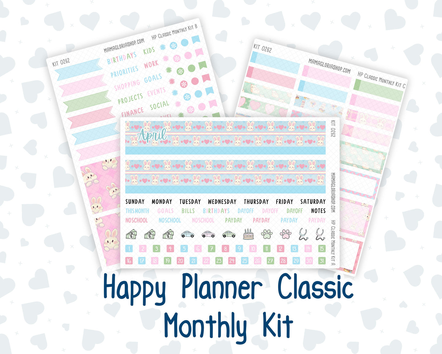 Kit 0262 - HP Classic - Monthly Kit - April - Spring Puffs - For Classic Happy Planner