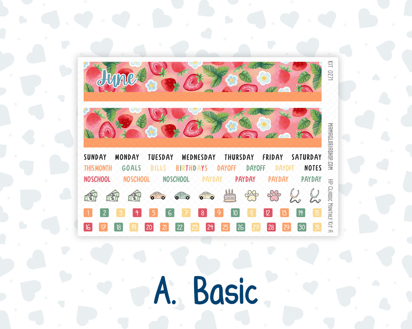Kit 0271 - HP Classic - Monthly Kit - June - Strawberry Shore - For Classic Happy Planner