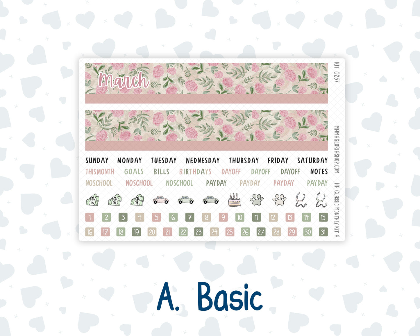 Kit 0257 - HP Classic - Monthly Kit - March - Blush Garden - For Classic Happy Planner