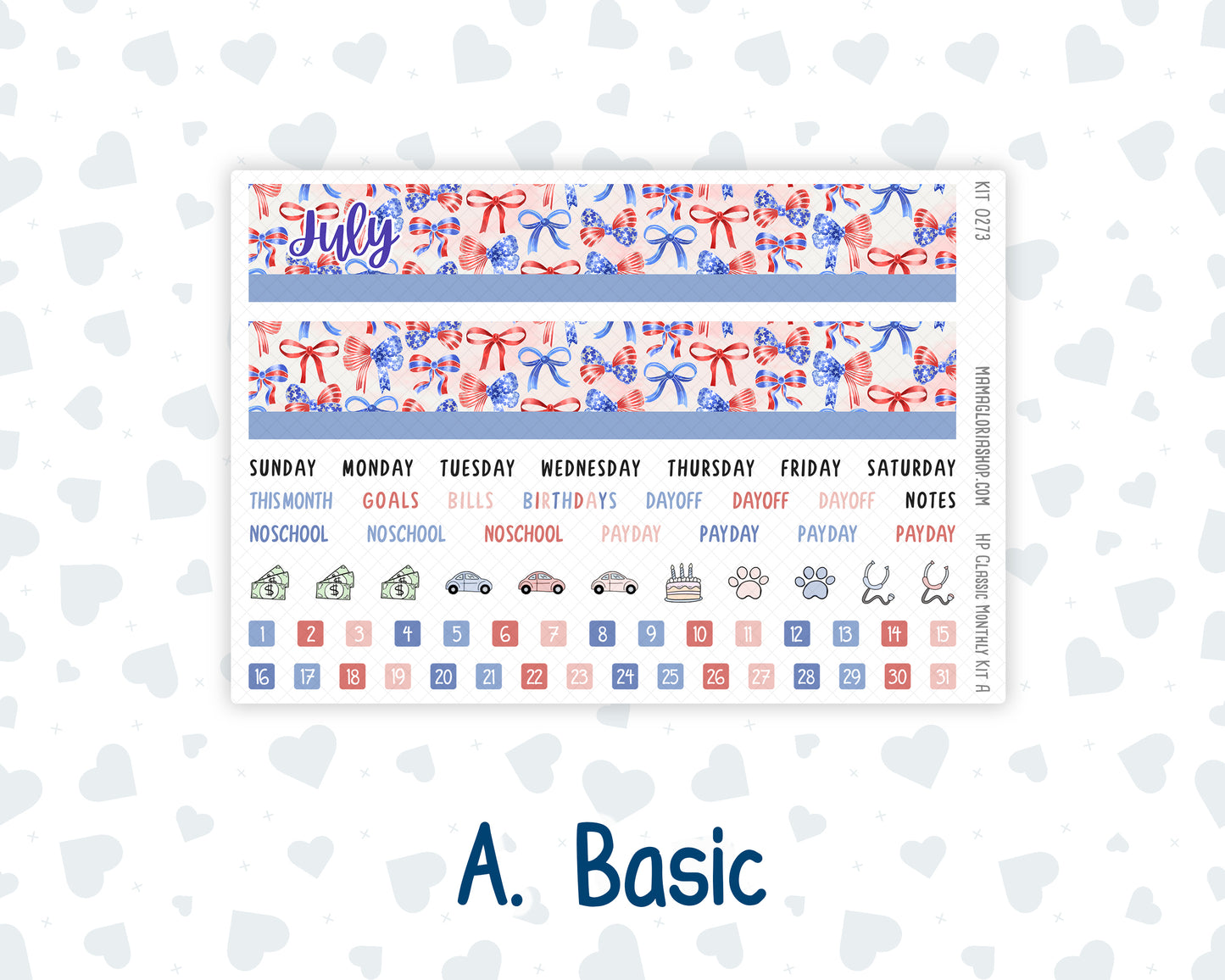 Kit 0273 - HP Classic - Monthly Kit - July - Americana In Bloom - For Classic Happy Planner